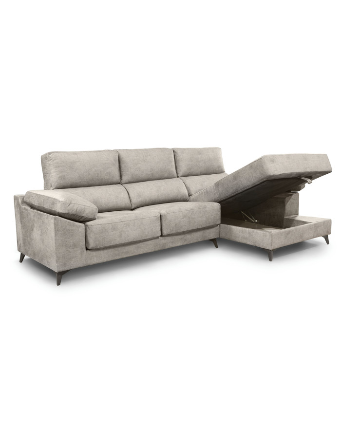 Sofá Chaise Longue Vis – Con arcón, asientos extraíbles y respaldos reclinables