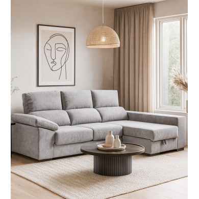 Sofá Chaise Longue Marcia – 3 plazas con asientos deslizantes, pouf y arcón Sofá Chaise Longue Marcia – 3 plazas con asientos deslizantes, pouf y arcón