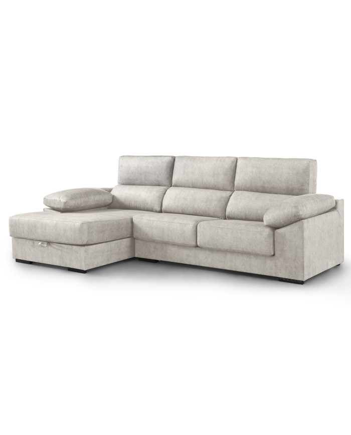 Sofá Chaise Longue Monti – Asientos extraíbles, respaldos reclinables y arcón Sofá Chaise Longue Monti – Asientos extraíbles, respaldos reclinables y arcón