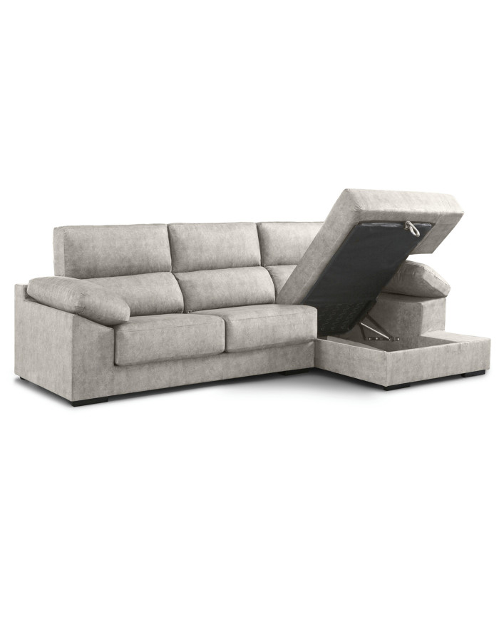 Sofá Chaise Longue Monti – Asientos extraíbles, respaldos reclinables y arcón Sofá Chaise Longue Monti – Asientos extraíbles, respaldos reclinables y arcón