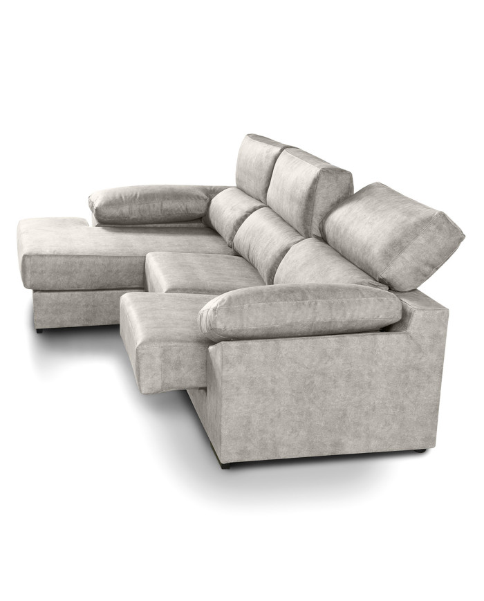 Sofá Chaise Longue Monti – Asientos extraíbles, respaldos reclinables y arcón Sofá Chaise Longue Monti – Asientos extraíbles, respaldos reclinables y arcón