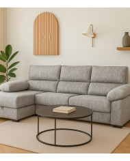 Sofá Chaise Longue Monti – Asientos extraíbles, respaldos reclinables y arcón Sofá Chaise Longue Monti – Asientos extraíbles, respaldos reclinables y arcón