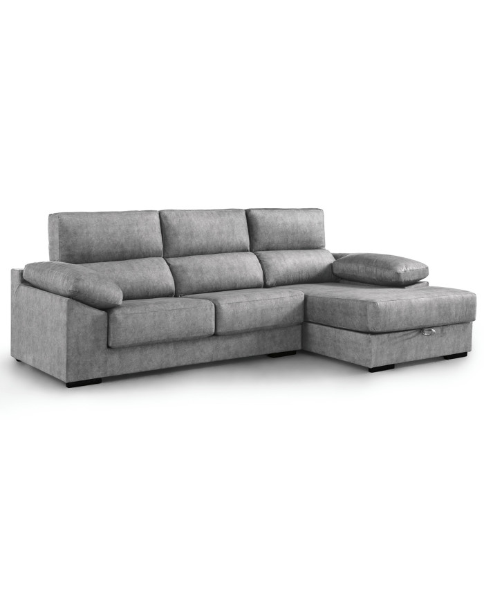 Sofá Chaise Longue Monti – Asientos extraíbles, respaldos reclinables y arcón Sofá Chaise Longue Monti – Asientos extraíbles, respaldos reclinables y arcón