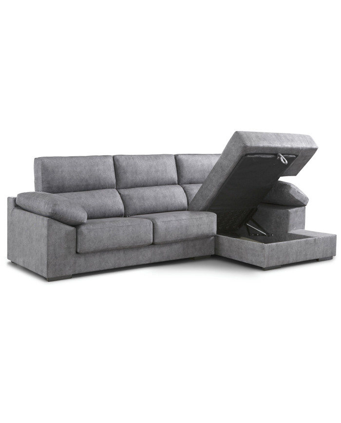Sofá Chaise Longue Monti – Asientos extraíbles, respaldos reclinables y arcón Sofá Chaise Longue Monti – Asientos extraíbles, respaldos reclinables y arcón